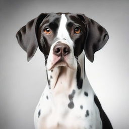 A high-quality, cinematic image of a cute young English Pointer dog, showcasing its black and white coat, in a realistic style