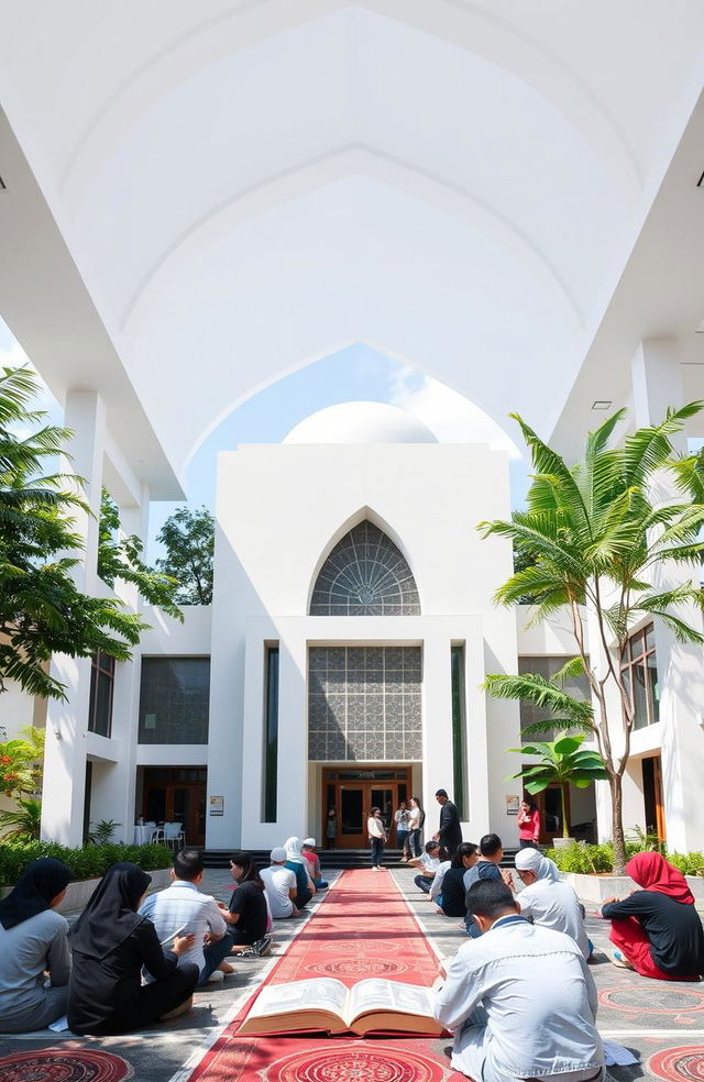 A modern mosque in Balikpapan serving as a center for Al-Qur'an and Al-Hadith education, featuring a clean and contemporary architectural design