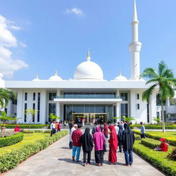 A modern mosque in Balikpapan designed for Al-Qur'an and Al-Hadith education, showcasing contemporary architectural elements