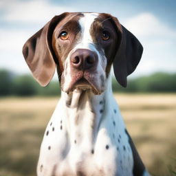 A high-quality, cinematic image of a cute English Pointer dog, captured in a realistic style.