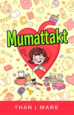 A captivating and colorful ebook cover design for 'Mumattack', featuring an illustrated heart with a cartoonish mom character experiencing a humorous, exaggerated little heart attack