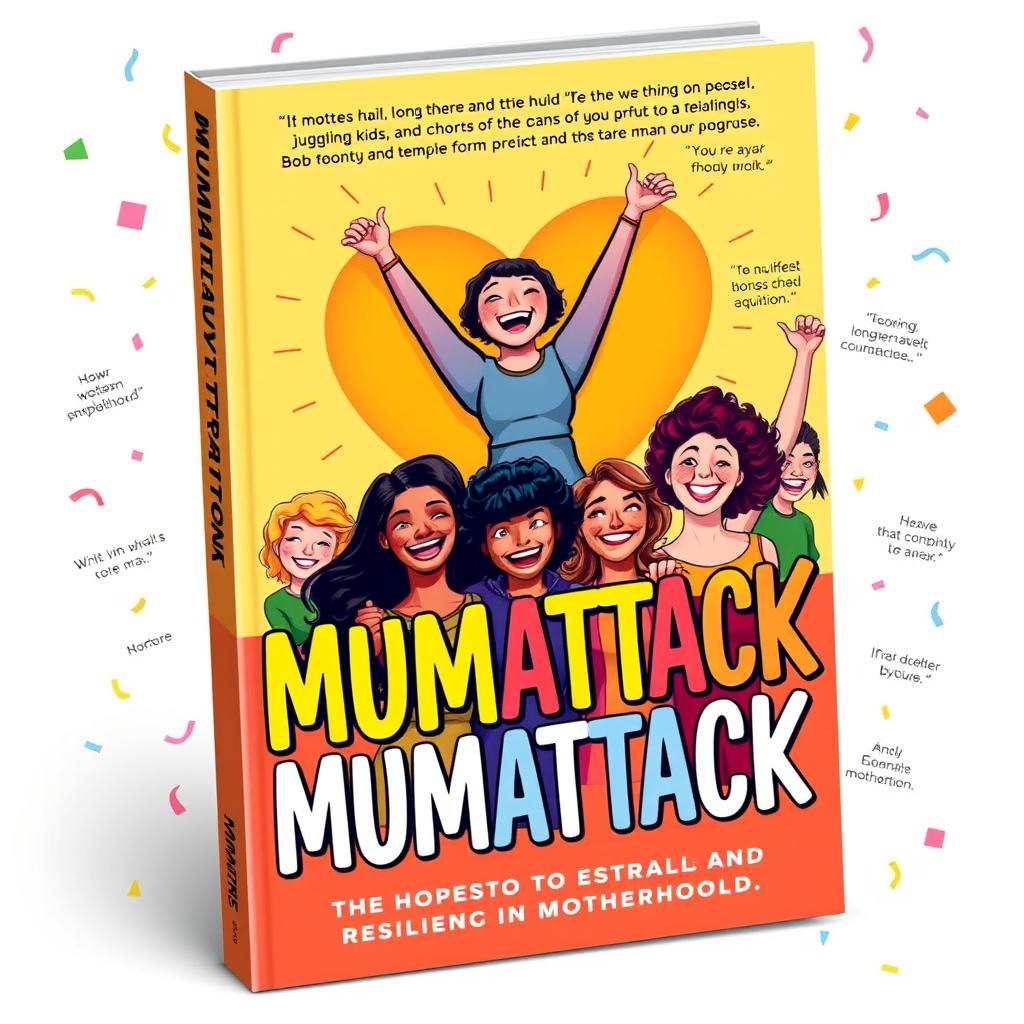 A vibrant and engaging ebook cover design for 'Mumattack', illustrating the theme of resilience in motherhood