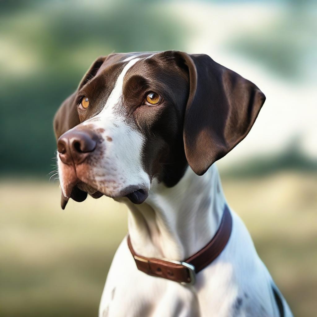 A high-quality, cinematic image of a cute English Pointer dog, captured in a realistic style.