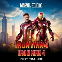 A thrilling teaser poster for 'Iron Man 4 (2025)' showcasing Robert Downey Jr