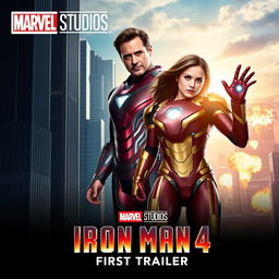 A thrilling teaser poster for 'Iron Man 4 (2025)' showcasing Robert Downey Jr