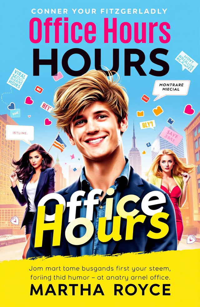 A vibrant, eye-catching book cover design for 'Office Hours' by Martha Royce