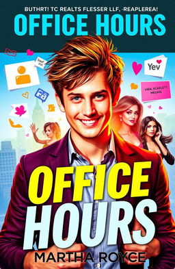 A vibrant, eye-catching book cover design for 'Office Hours' by Martha Royce