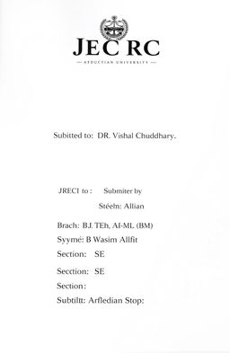 An academic document layout featuring the JECRC University logo prominently at the top of the page