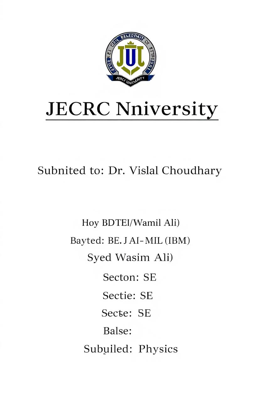 An academic document layout featuring the JECRC University logo prominently at the top of the page