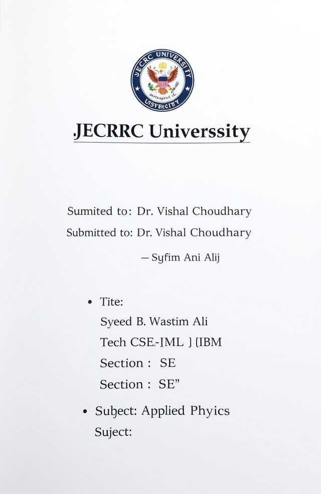 An academic document layout featuring the JECRC University logo prominently at the top of the page