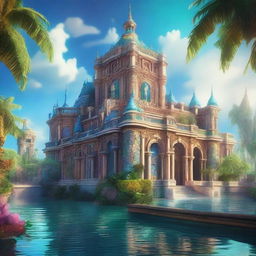 An exquisite, high-resolution image revealing the enchanting Atlantis Castle, influenced by the Rococo era