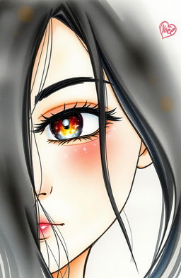 A stunning watercolor painting of a girl with half of her face visible