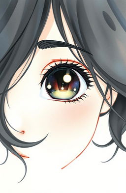 A beautiful watercolor painting depicting the half face of a girl gazing directly at the camera