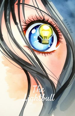 A beautiful watercolor painting of a girl's half face looking directly at the camera