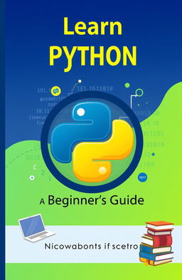 A captivating and modern book cover design featuring elements representing Python programming for beginners