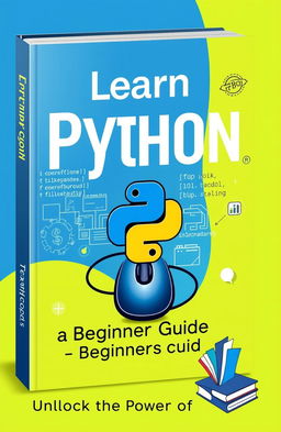 A captivating and modern book cover design featuring elements representing Python programming for beginners
