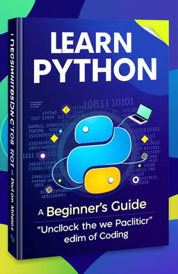 A captivating and modern book cover design featuring elements representing Python programming for beginners