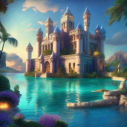 A high-quality digital art image portraying the enchanting Atlantis Castle