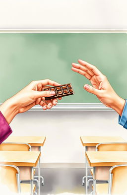 A watercolor painting depicting a close-up view of hands and arms