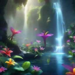 A high-quality, cinematic digital art image showcasing a magical jungle