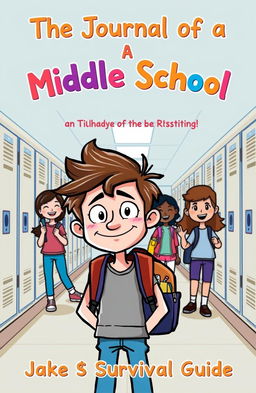 A colorful and whimsical cover design for a middle school survival guide titled 'The Journal Of A Middle School Misfit: Jake’s School Survival Guide'