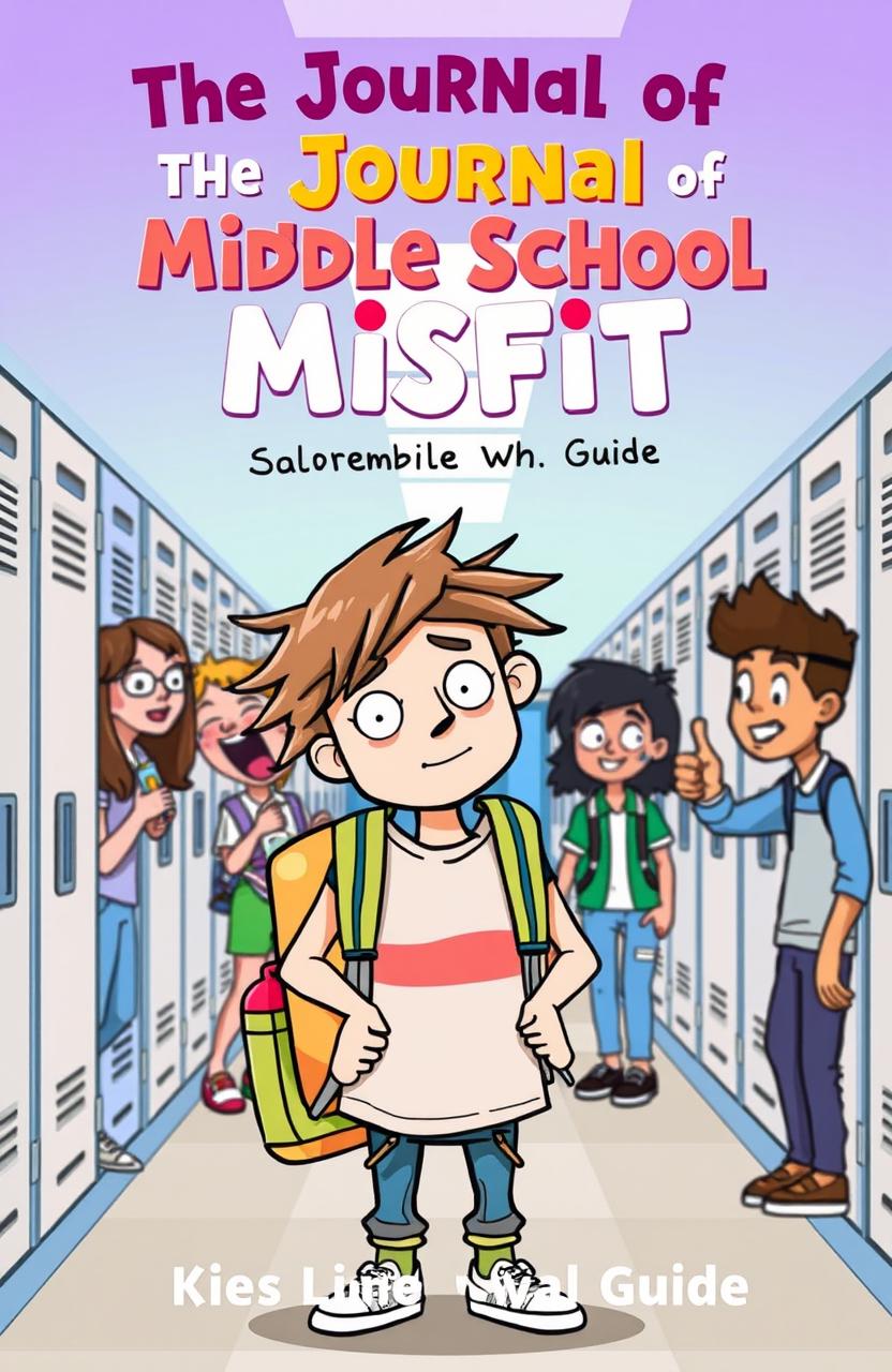 A colorful and whimsical cover design for a middle school survival guide titled 'The Journal Of A Middle School Misfit: Jake’s School Survival Guide'