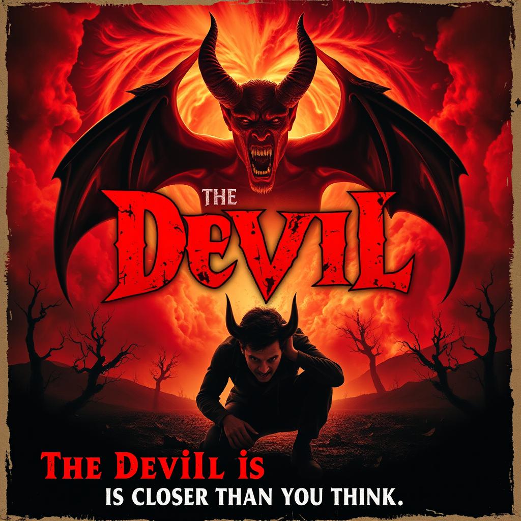 A haunting devil-themed terror movie poster that captures the essence of fear and the supernatural