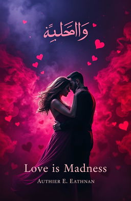 A captivating book cover for a novel titled 'العشق جنون' (Love is Madness)