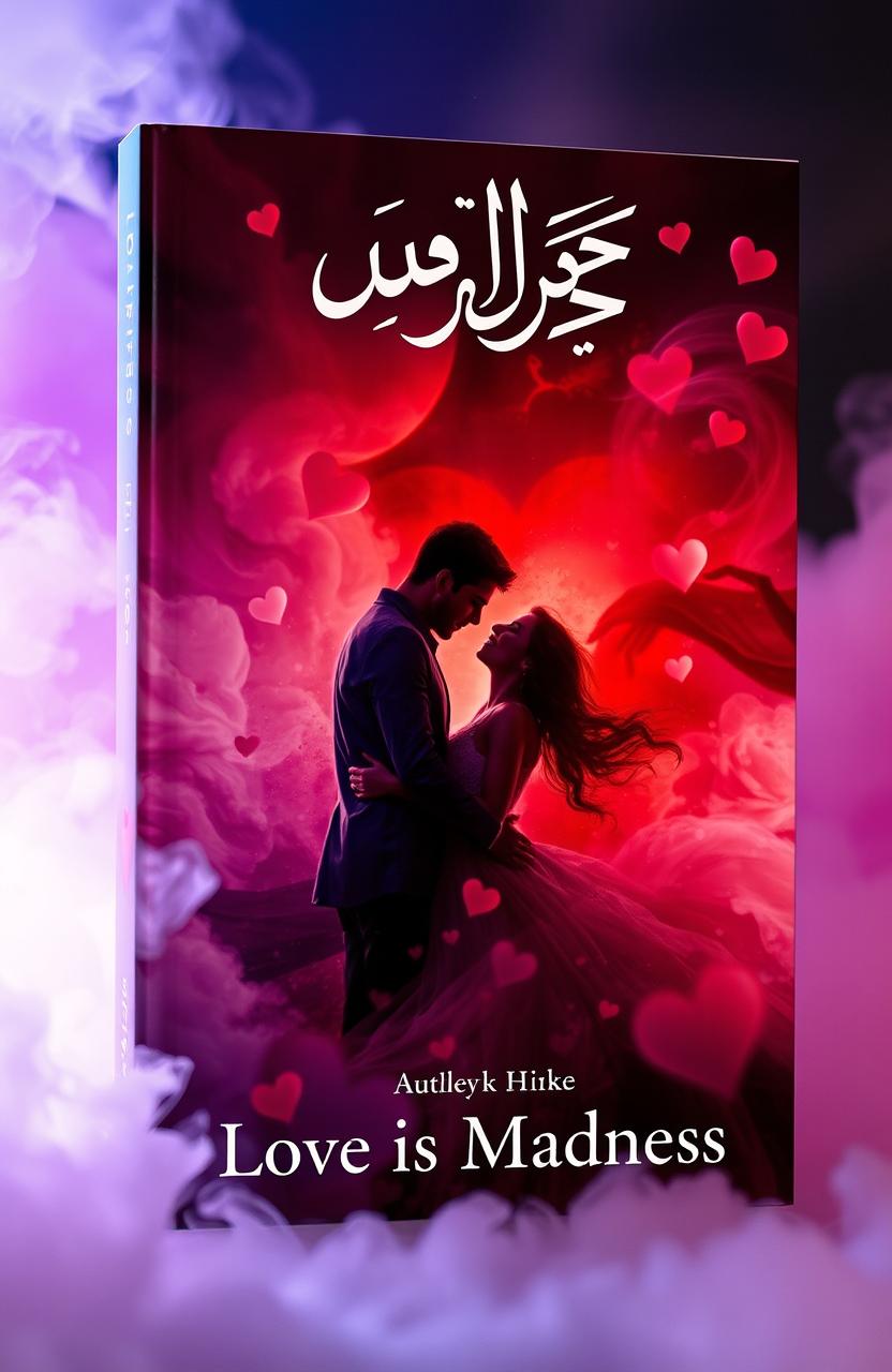 A captivating book cover for a novel titled 'العشق جنون' (Love is Madness)