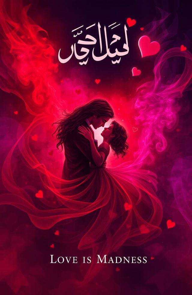 A captivating book cover for a novel titled 'العشق جنون' (Love is Madness)