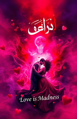 A captivating book cover for a novel titled 'العشق جنون' (Love is Madness)