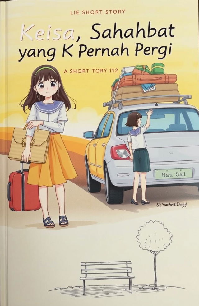 A cover for a short story titled "Keisa, Sahabat yang Tak Pernah Pergi", depicting two teenage girls