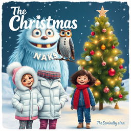 A festive scene titled 'The Christmas Star', featuring a whimsical frosty monster with icy blue fur and twinkling eyes in the background