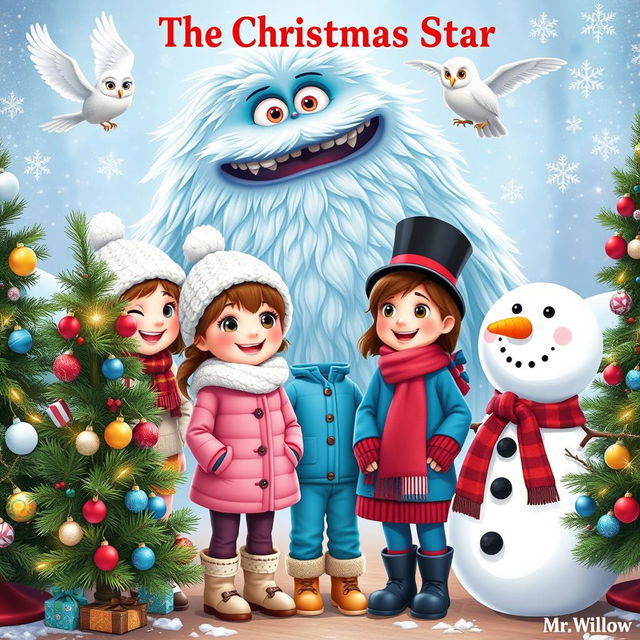 A charming scene titled 'The Christmas Star' featuring a whimsical frosty monster with sparkling icy fur in the background