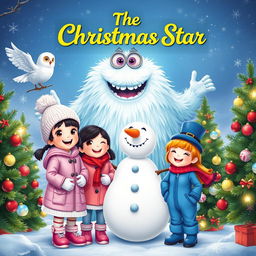 A charming scene titled 'The Christmas Star' featuring a whimsical frosty monster with sparkling icy fur in the background