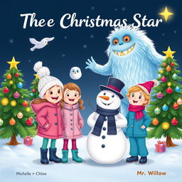 A charming scene titled 'The Christmas Star' featuring a whimsical frosty monster with sparkling icy fur in the background