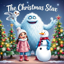 A charming scene titled 'The Christmas Star' featuring a whimsical frosty monster with sparkling icy fur in the background