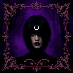 A mysterious scene set against a dark, atmospheric background dominated by shades of purple, resembling a foggy forest