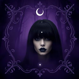 A mysterious scene set against a dark, atmospheric background dominated by shades of purple, resembling a foggy forest