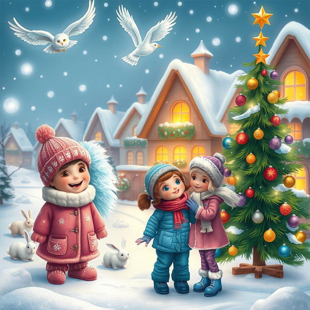 A delightful winter scene titled 'The Christmas Star' set in a whimsical Christmas town