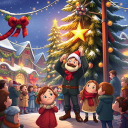 A vibrant and heartwarming scene depicting Michelle and Chloe as they eagerly await the MistWood Town Christmas Star ceremony