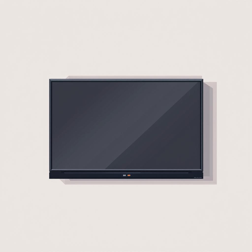 A 2D pixel art illustration depicting a top-down view of a large black flat-screen TV mounted on a wall