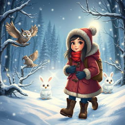 An enchanting adventure scene showing Michelle and Chloe, warmly bundled in winter gear, embarking on a mission to find the missing Christmas Star