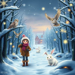 An enchanting adventure scene showing Michelle and Chloe, warmly bundled in winter gear, embarking on a mission to find the missing Christmas Star