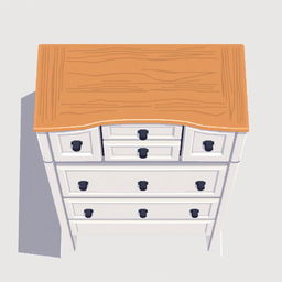A 2D pixel art illustration showcasing a top-down view of a white chest of drawers