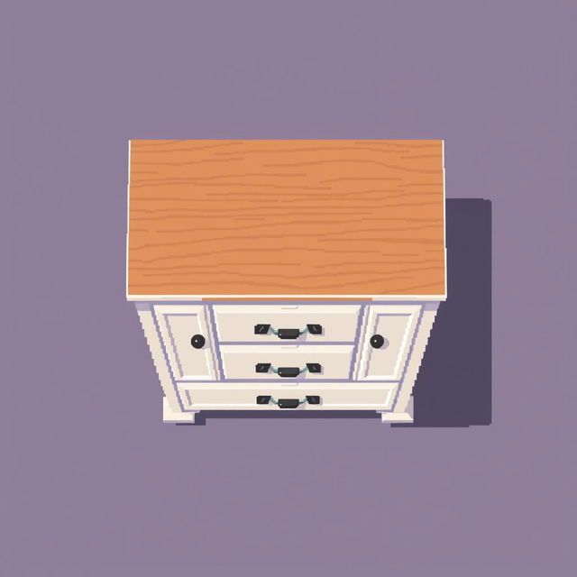 A 2D pixel art illustration showcasing a top-down view of a white chest of drawers