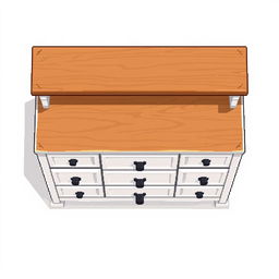 A 2D pixel art illustration showcasing a top-down view of a white chest of drawers