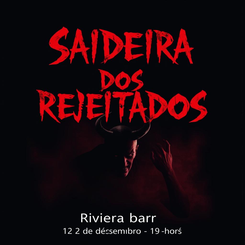 A chilling movie poster for a horror film featuring the title 'Saideira dos Rejeitados' prominently at the top in bold, jagged red font that contrasts against a dark, eerie background