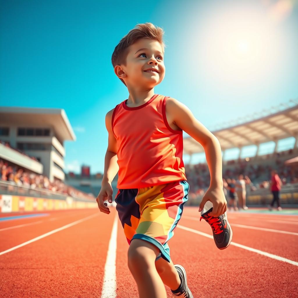 A young boy dreaming of becoming a professional athlete, portrayed with a determined expression on his face