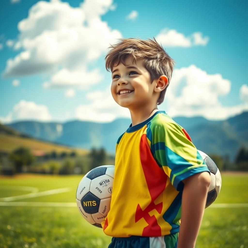 A young boy dreaming of becoming an athlete, captured in an inspiring scene